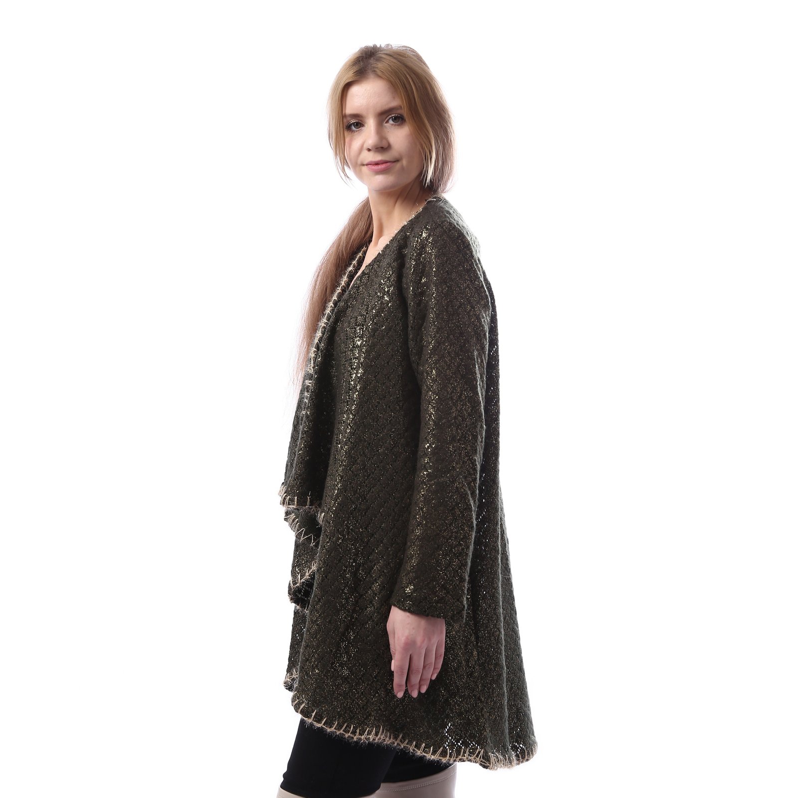 Luxurious Open Ruffle Shiny Cardigan - Image 2