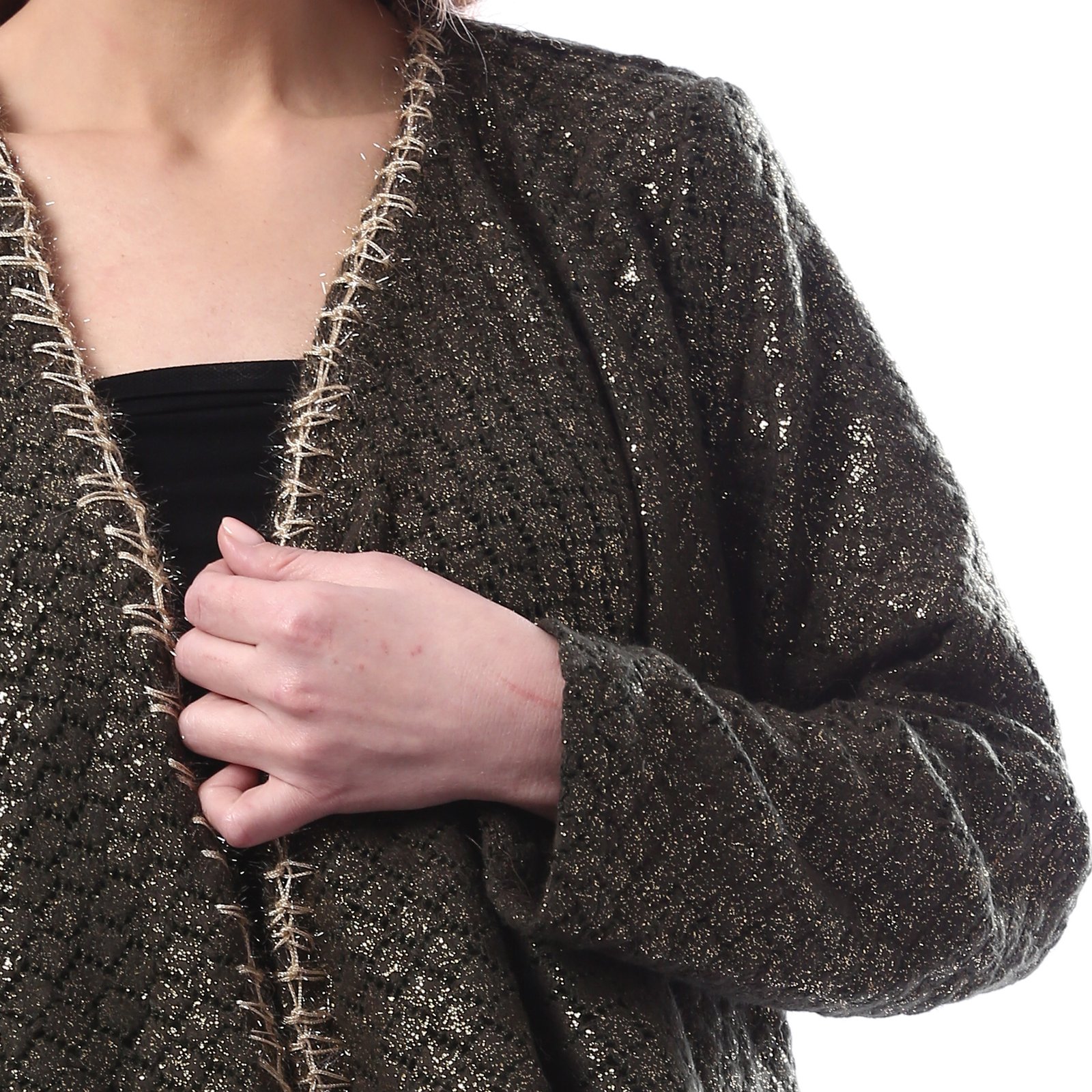 Luxurious Open Ruffle Shiny Cardigan - Image 4