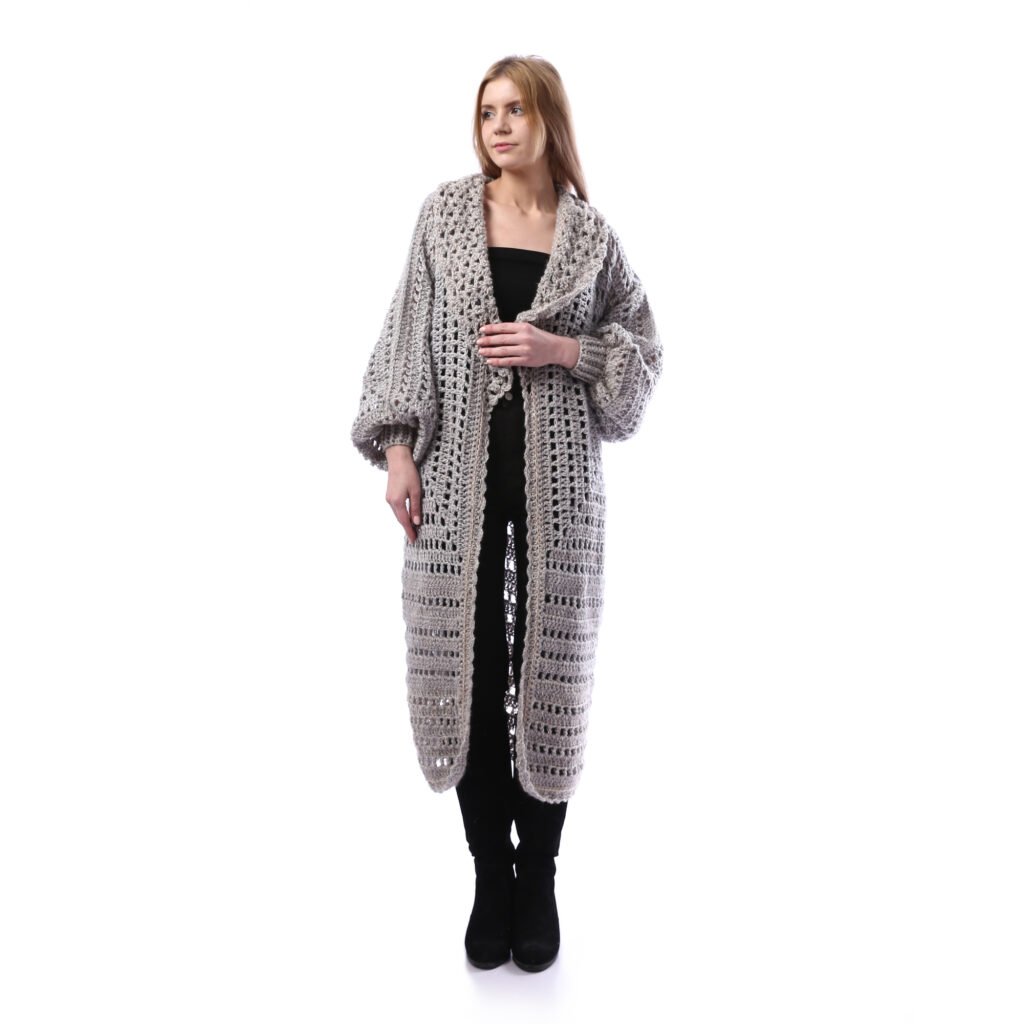Luxurious Open Shiny Long Cardigan Crochet Handmade