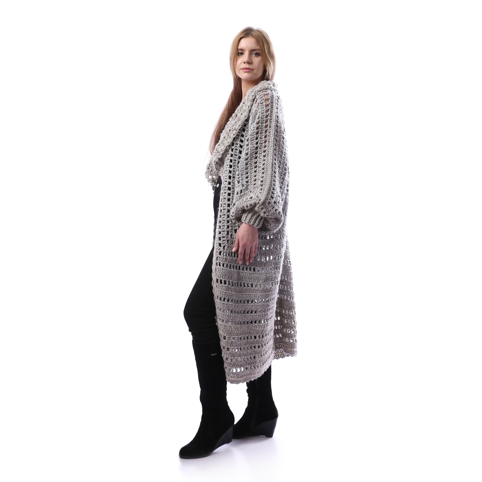 Luxurious Open Shiny Long Cardigan Crochet Hand Made - Image 2