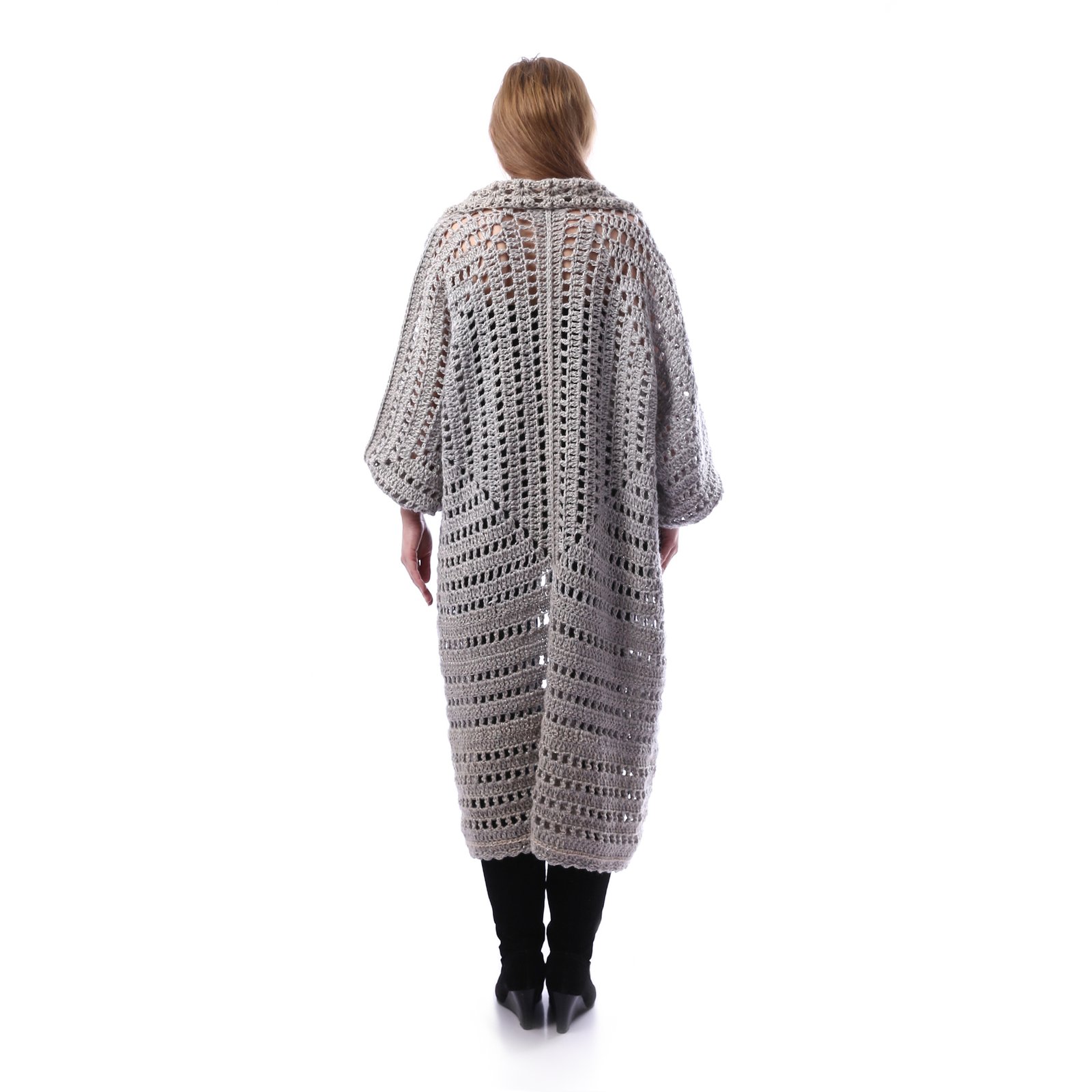 Luxurious Open Shiny Long Cardigan Crochet Hand Made - Image 3