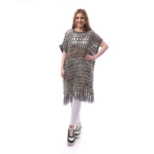 Wool Midi  Mesh Dress Crochet Hand Made