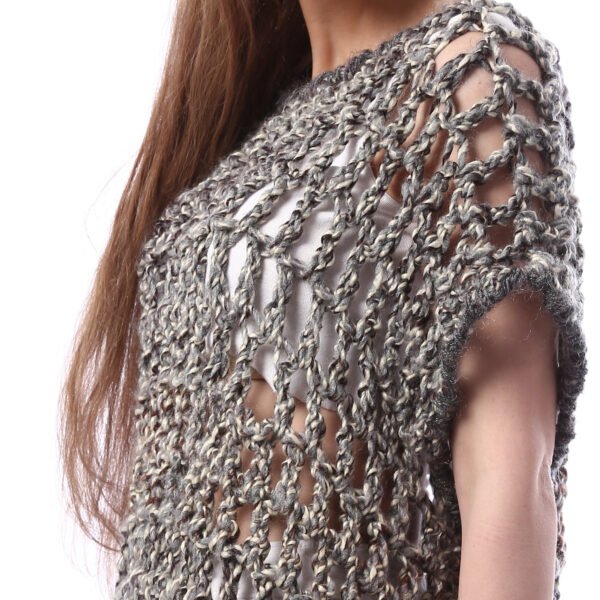 Wool Midi  Mesh Dress Crochet Hand Made