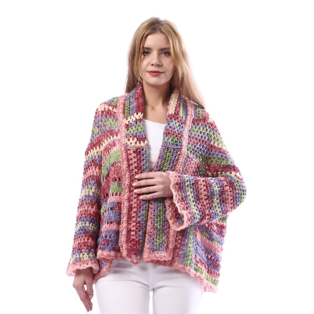 Elegant Colorful Collar Shawl Open Jacket Crochet