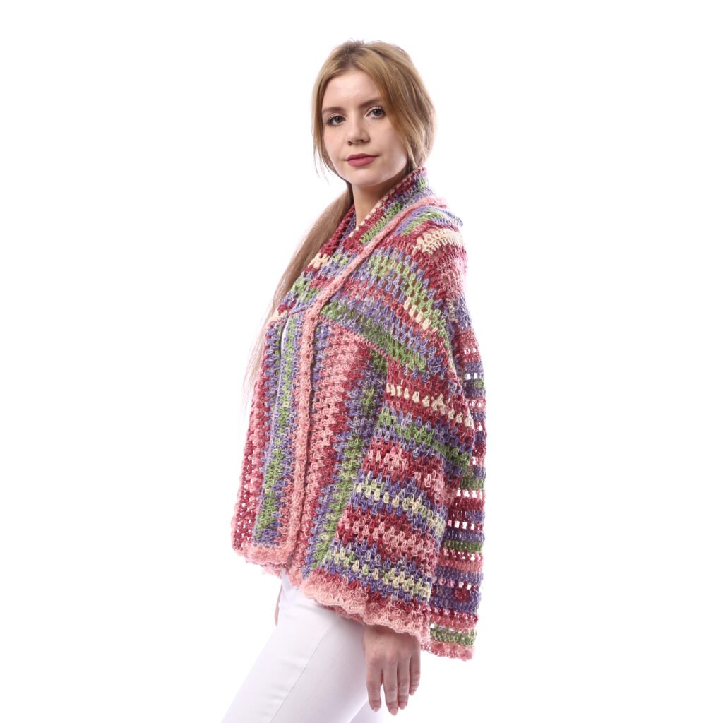 Elegant Colorful Collar Shawl Open Jacket Crochet