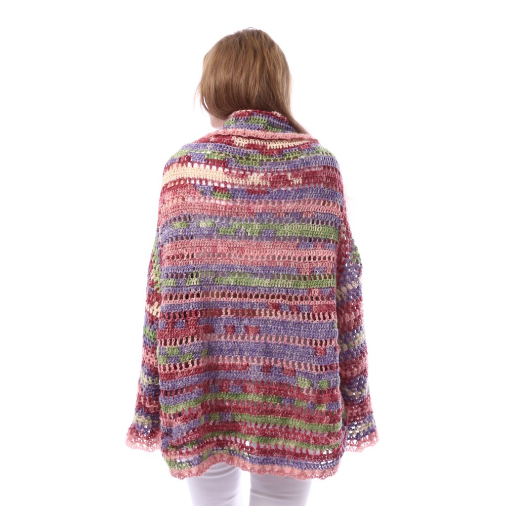 Elegant Colorful Collar Shawl Open Jacket Crochet