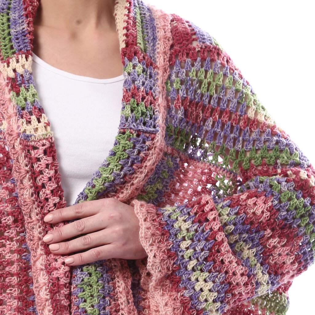 Elegant Colorful Collar Shawl Open Jacket Crochet