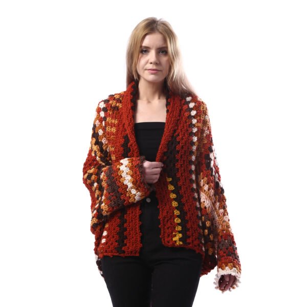 Elegante Colorful Back Granny Square Open Jacket Crochet