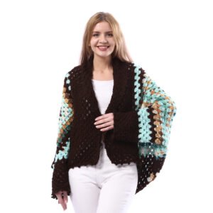 Elegante Colorful Back Granny Square Open Jacket Crochet