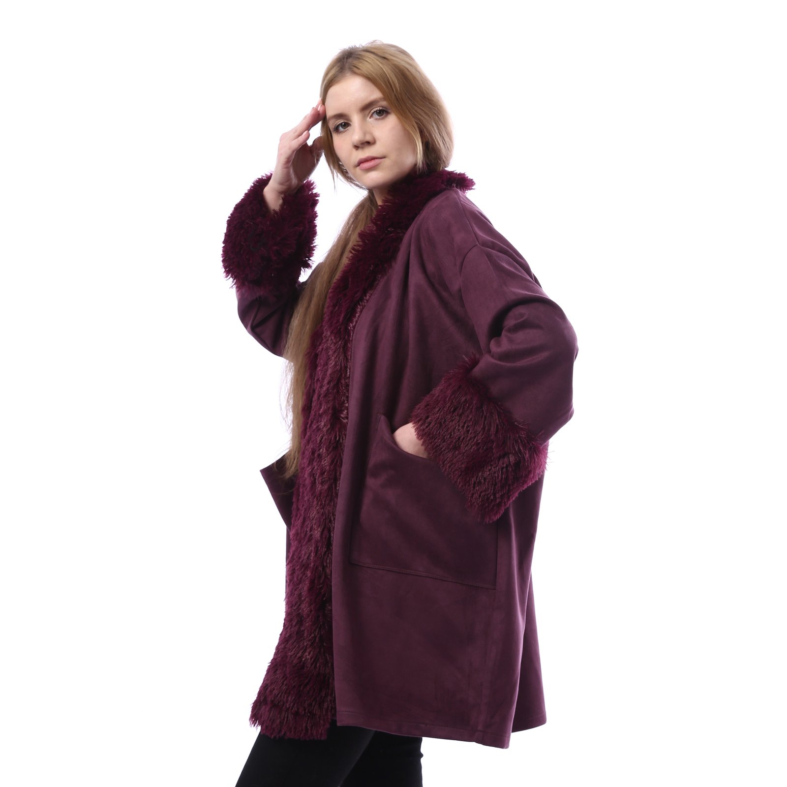 Elegant Long Suede Lycra Parka - Image 2