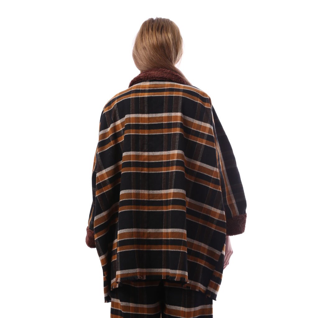 Checks Gogh Wool Open Jacket Double Face Side Pockets Crochet