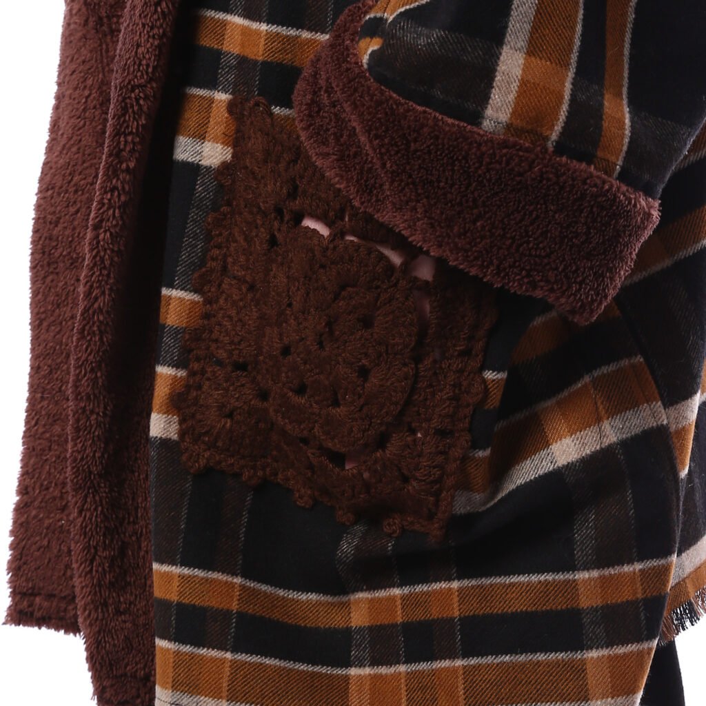 Checks Gogh Wool Open Jacket Double Face Side Pockets Crochet