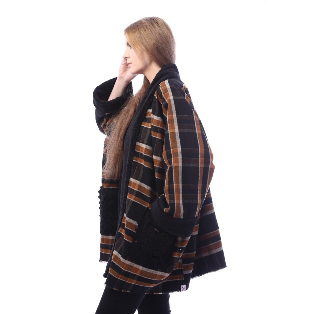Checks Gogh Wool Open Jacket Double Face Side Pockets Crochet