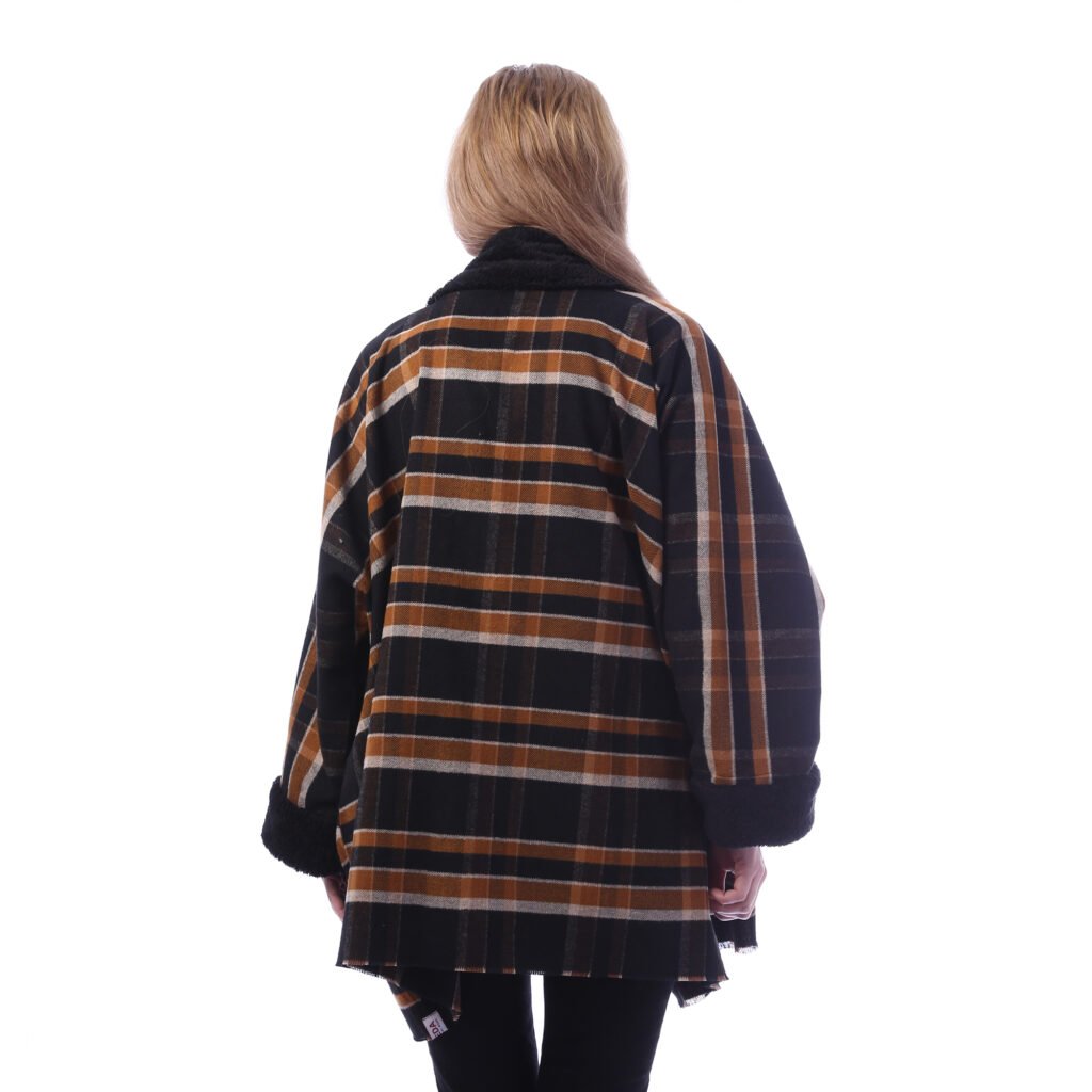 Checks Gogh Wool Open Jacket Double Face Side Pockets Crochet