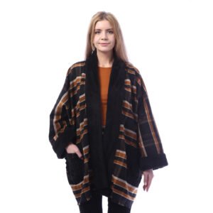 Checks Gogh Wool Open Jacket Double Faceside Pockets Crochet