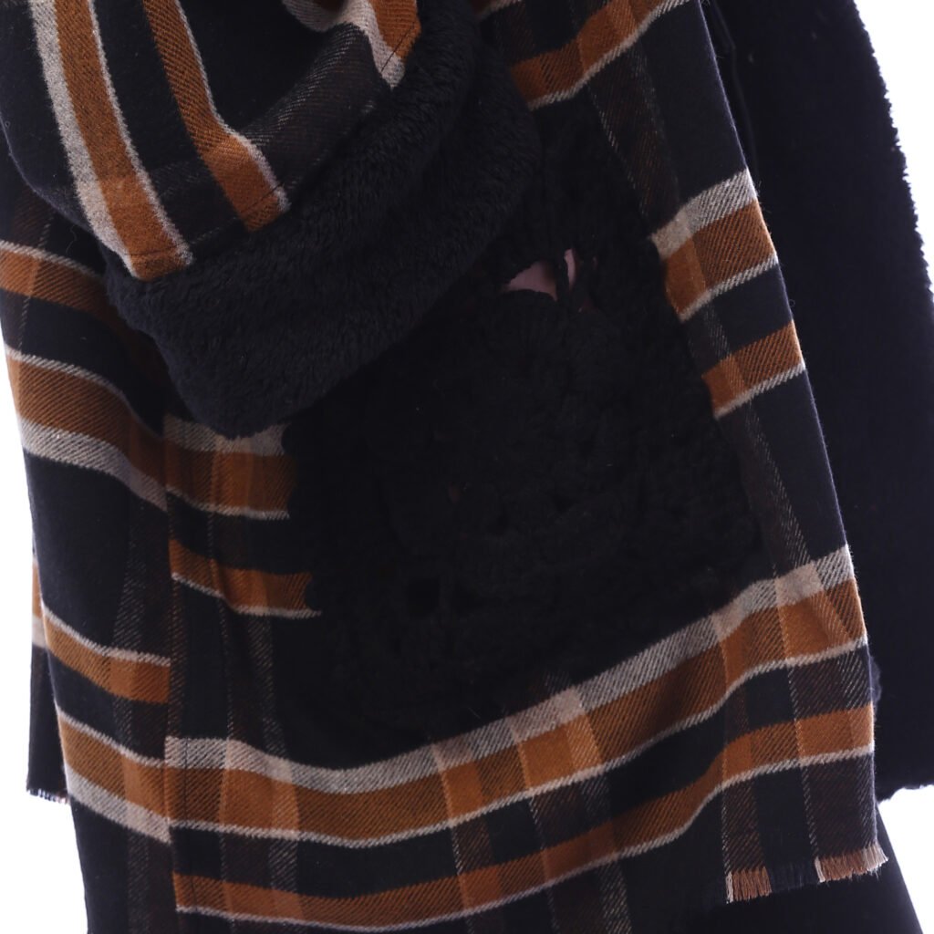 Checks Gogh Wool Open Jacket Double Face Side Pockets Crochet