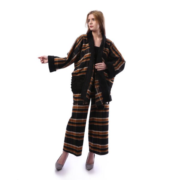 Checks Gogh Wool Open Jacket Double Faceside Pockets Crochet