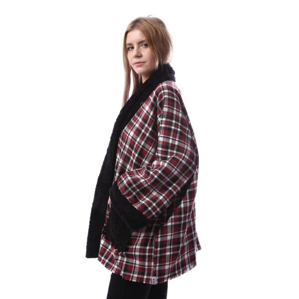 Checks Gogh Wool Open Jacket Double Faceside Pockets Crochet
