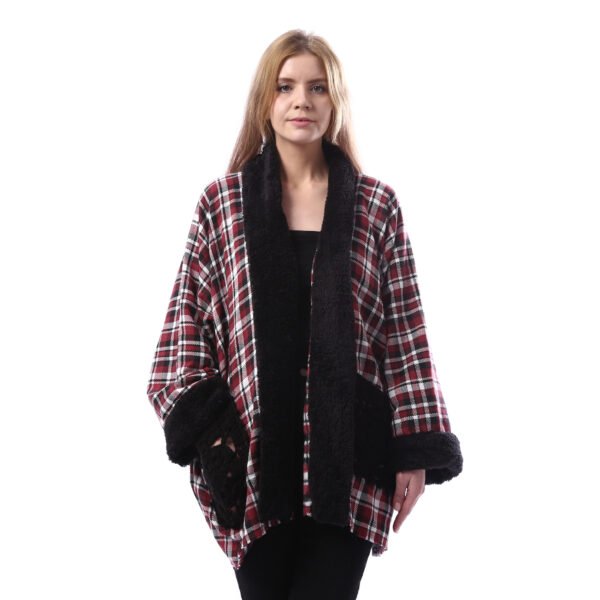 Checks Gogh Wool Open Jacket Double Faceside Pockets Crochet