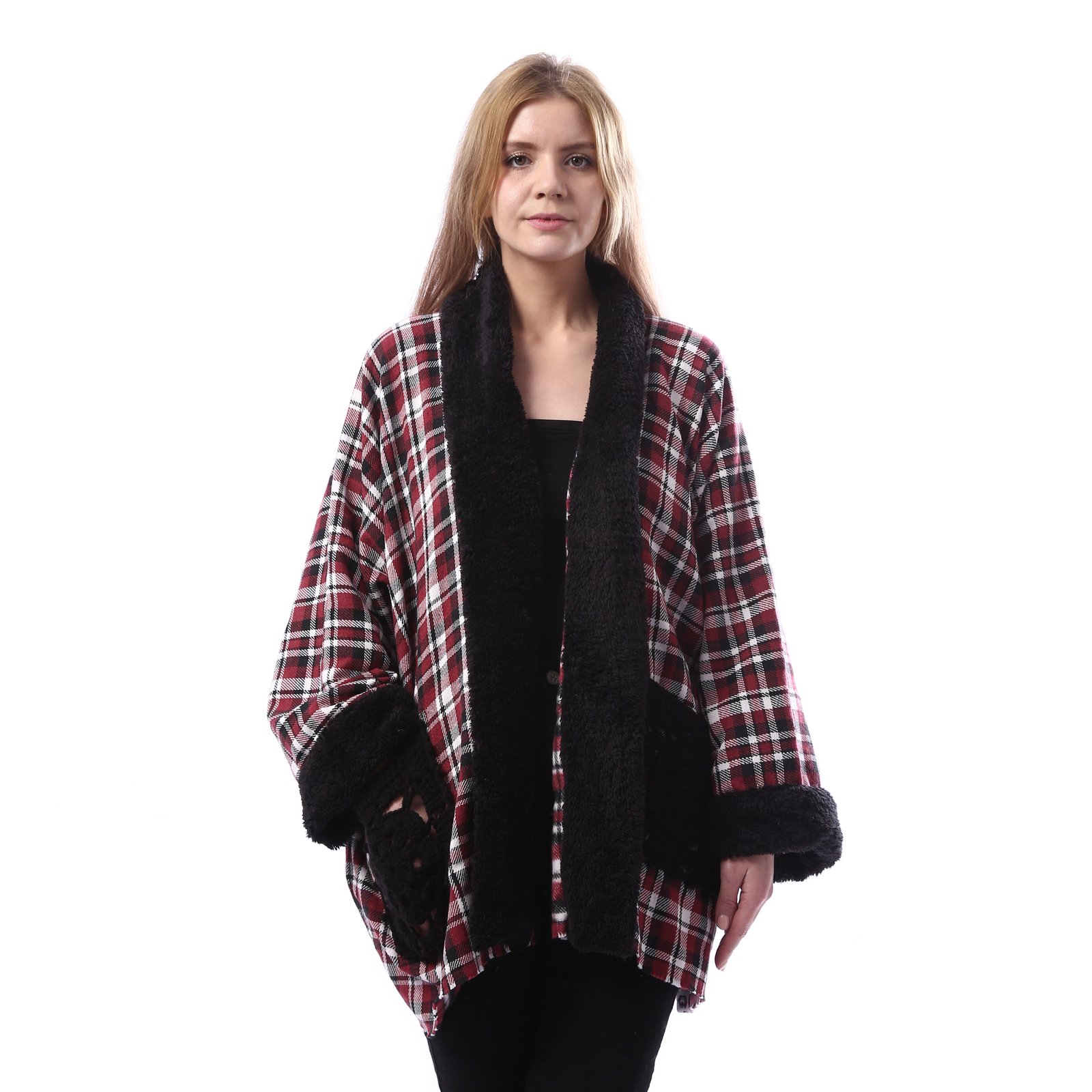 Checks Gogh Wool Open Jacket Double Faceside Pockets Crochet - Image 1