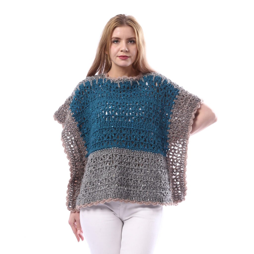 Luxurious Shiny Open Side Poncho Crochet Handmade