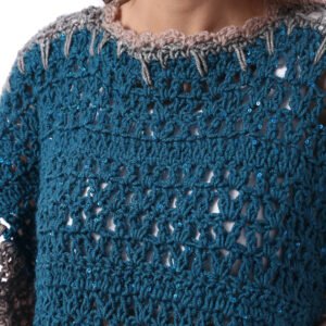 Luxurious  Shiny Open Side Poncho Crochet Hane Made - Image 4