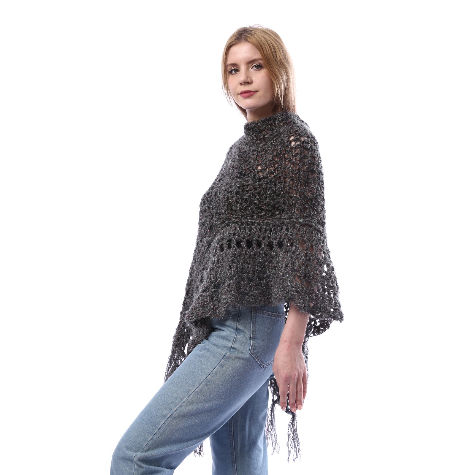 Trendy Triangle Mohair Poncho Crochet Hand Made - Image 2