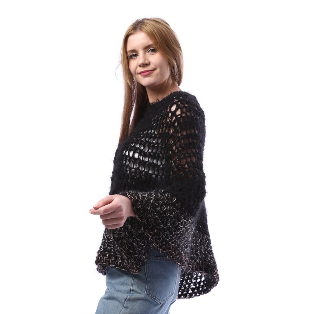 Trendy Over Size Asymmetrical Sleeves Poncho Crochet Handmade