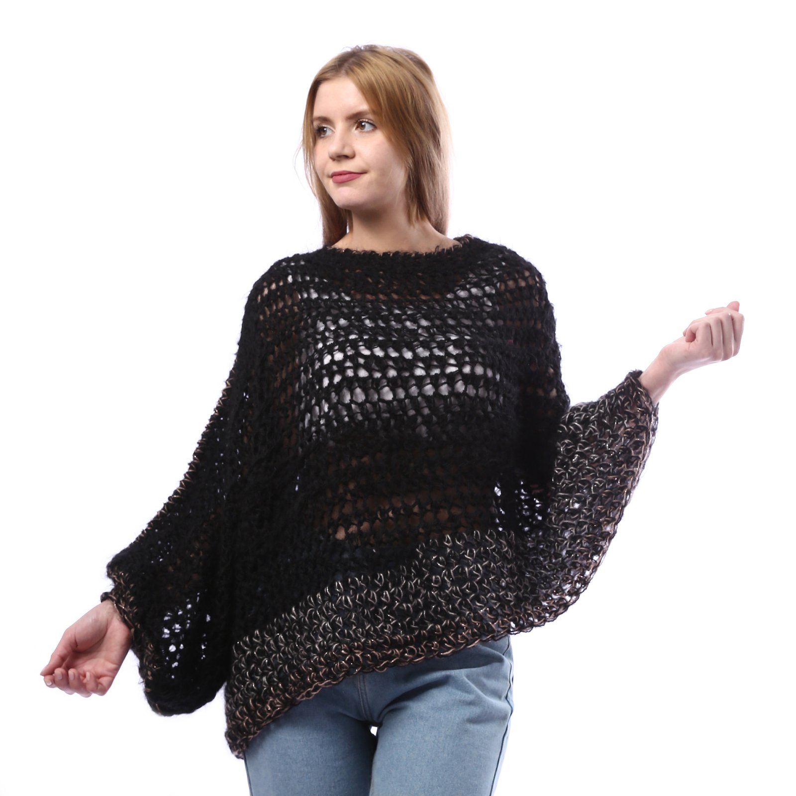 Trendy Over Size Asymmetrical Sleeves Poncho Crochet Handmade - Image 4