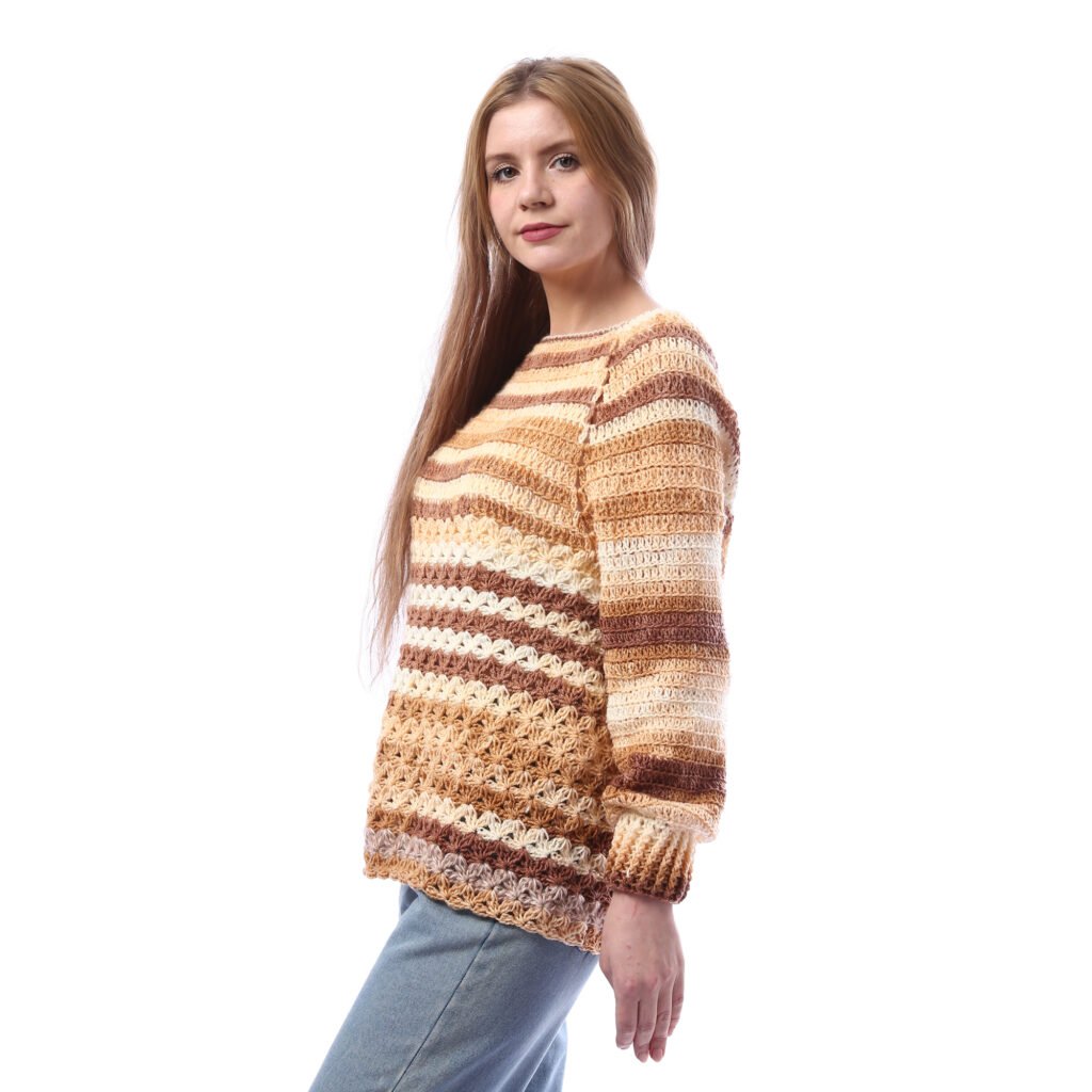Trendy Relax Pullover Jacquard Stripe Crochet Handmade