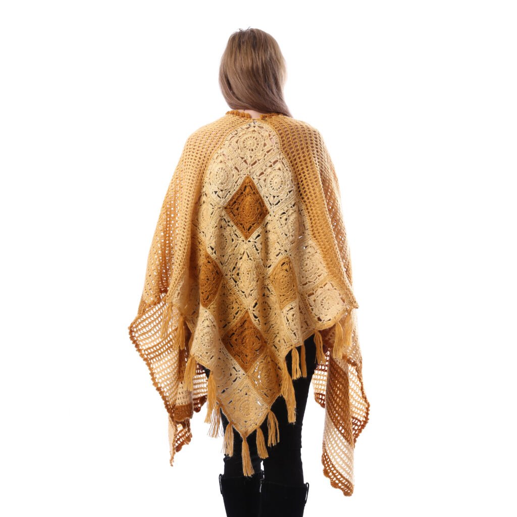 Trendy Back Triangle Flowers Granny Square Shawl Crochet