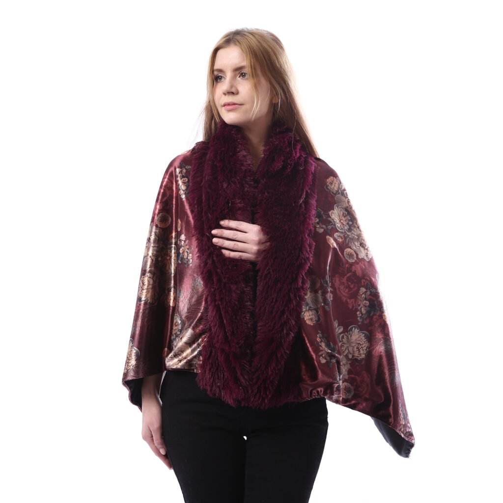 Buttoned Luxurious Velvet Shawl Fur Collar