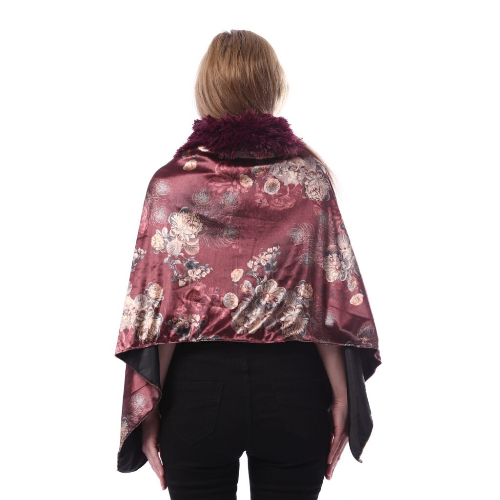 Buttoned Luxurious Velvet Shawl Fur Collar
