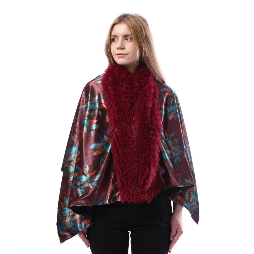 Buttoned Luxurious Velvet Shawl Fur Collar