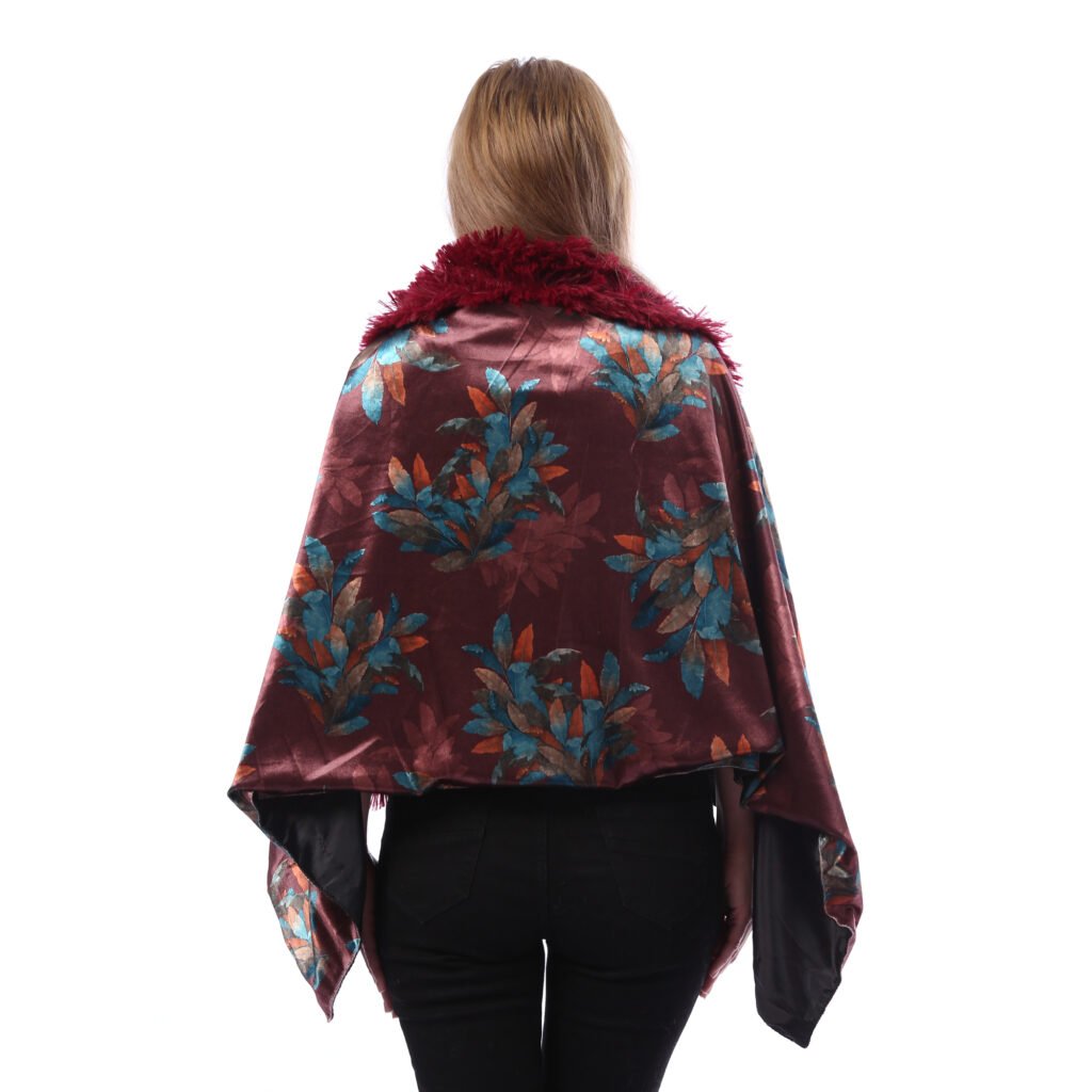 Buttoned Luxurious Velvet Shawl Fur Collar