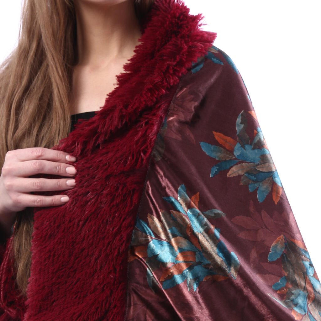 Buttoned Luxurious Velvet Shawl Fur Collar