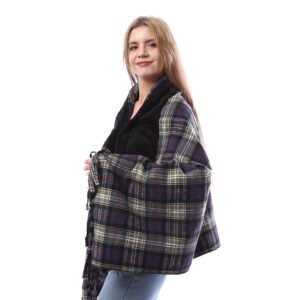 Buttoned Checks Gogh Wool Shwal Fur Collar - Image 2