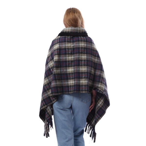Buttoned Checks Gogh Wool Shwal Fur Collar