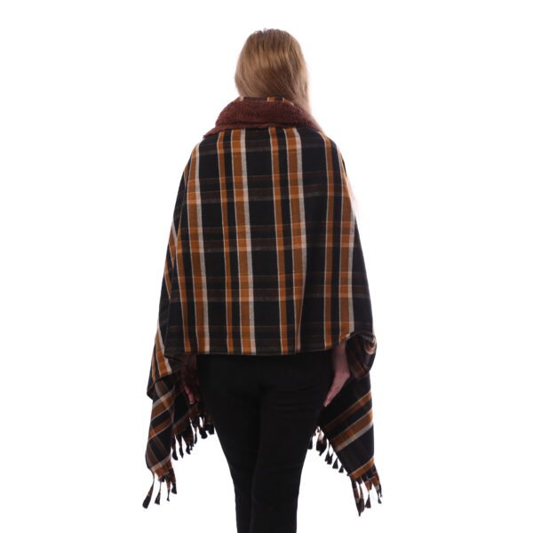 Buttoned Checks Gogh Wool Shwal Fur Collar