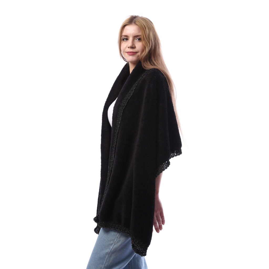 Trendy Rectangular Fur Velvet Shawl Decorated Tape Crochet Handmade
