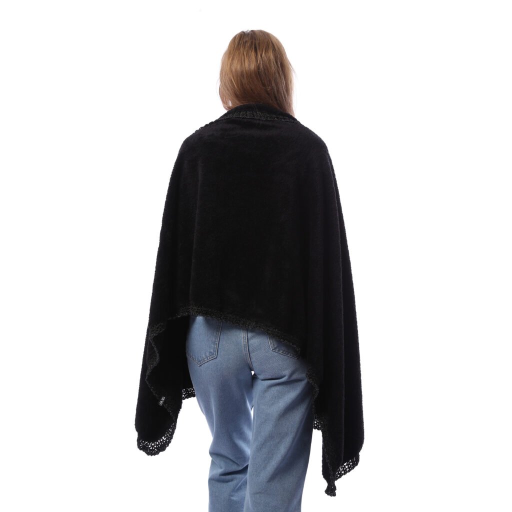 Trendy Rectangular Fur Velvet Shawl Decorated Tape Crochet Handmade