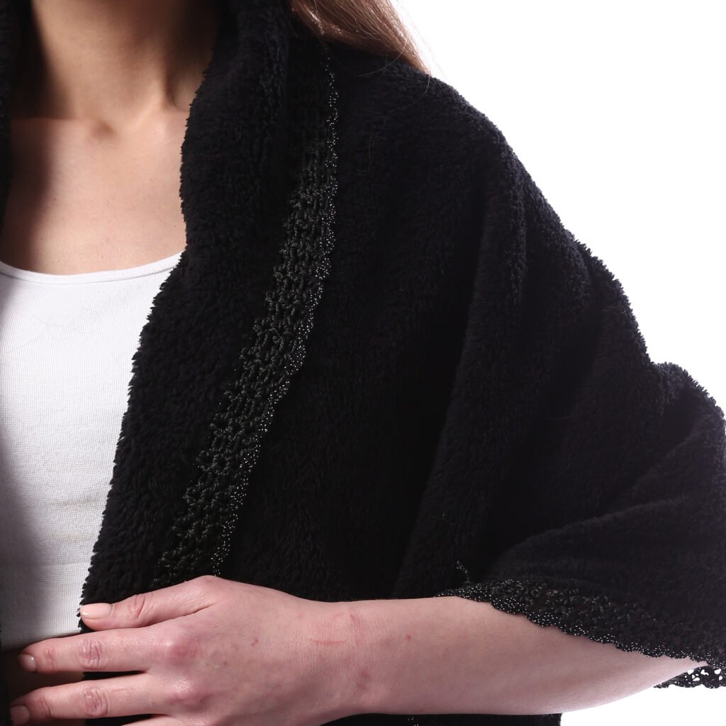 Trendy Rectangular Fur Velvet Shawl Decorated Tape Crochet Handmade