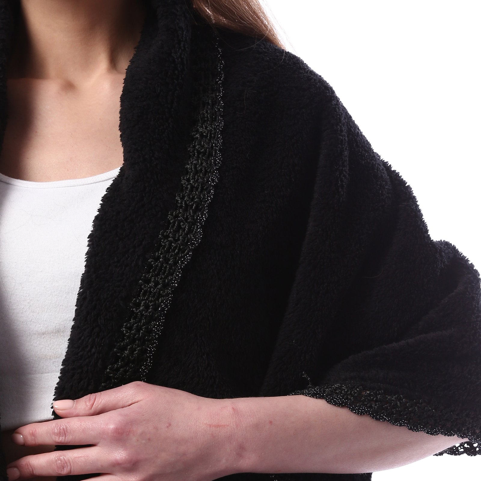 Trendy Rectangular Fur Velvet Shwal Tape Crochet Hand Made - Image 4