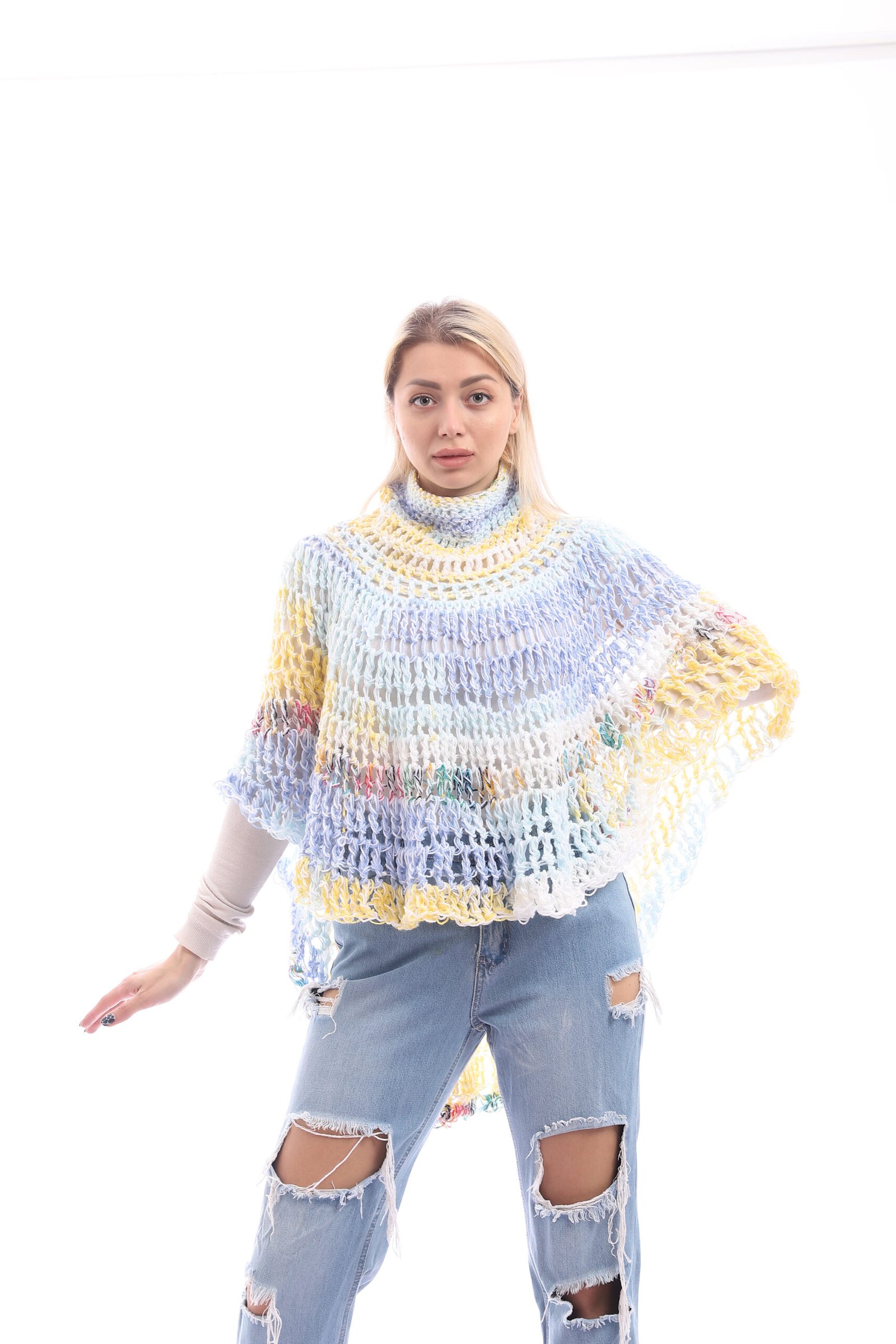 Wool High Collar Cozy Comfort Poncho Crochet Handmade - Image 1