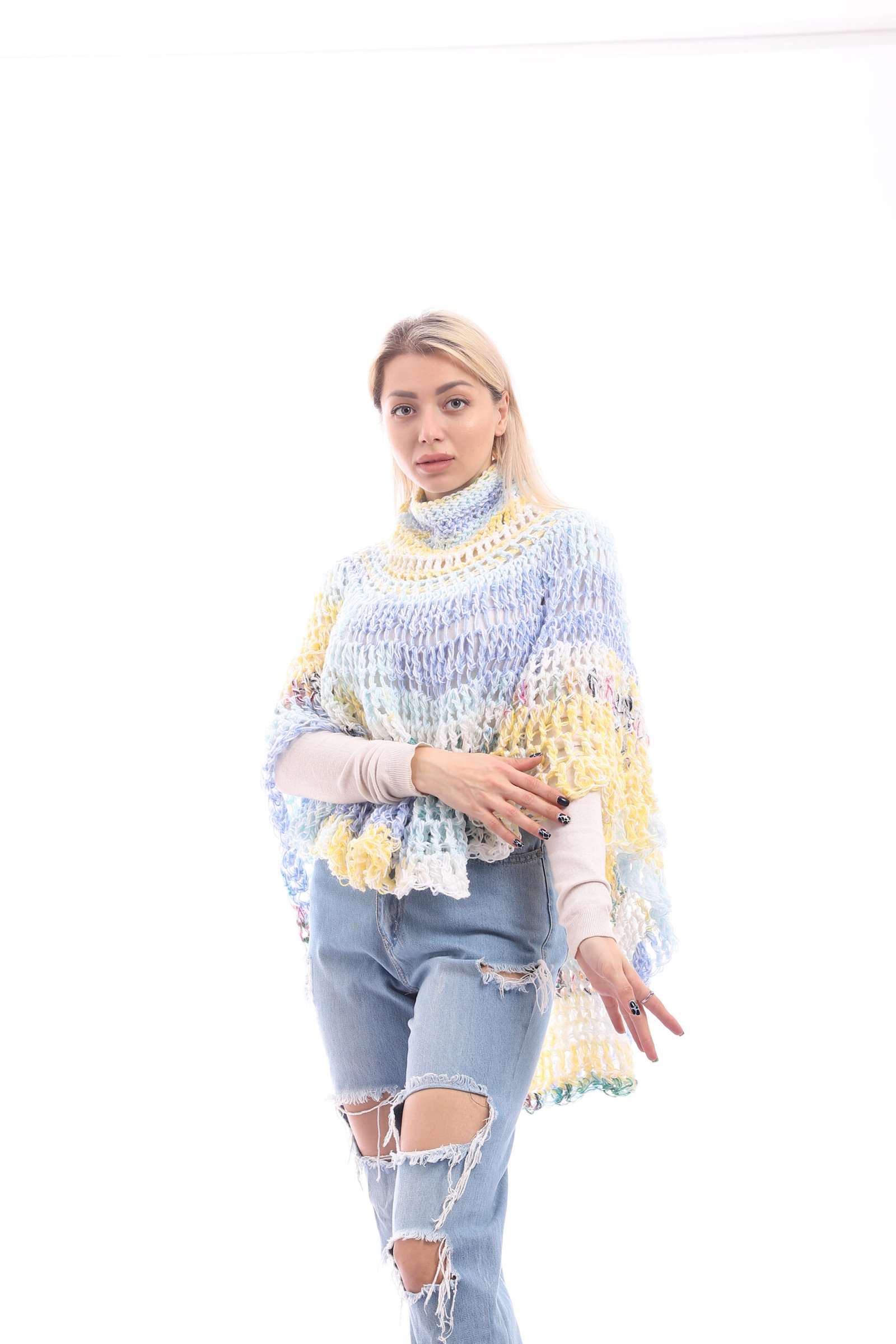Wool High Collar Cozy Comfort Poncho Crochet Handmade - Image 2