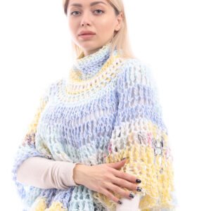 Wool High Collar Cozy Comfort Poncho Crochet Handmade - Image 3
