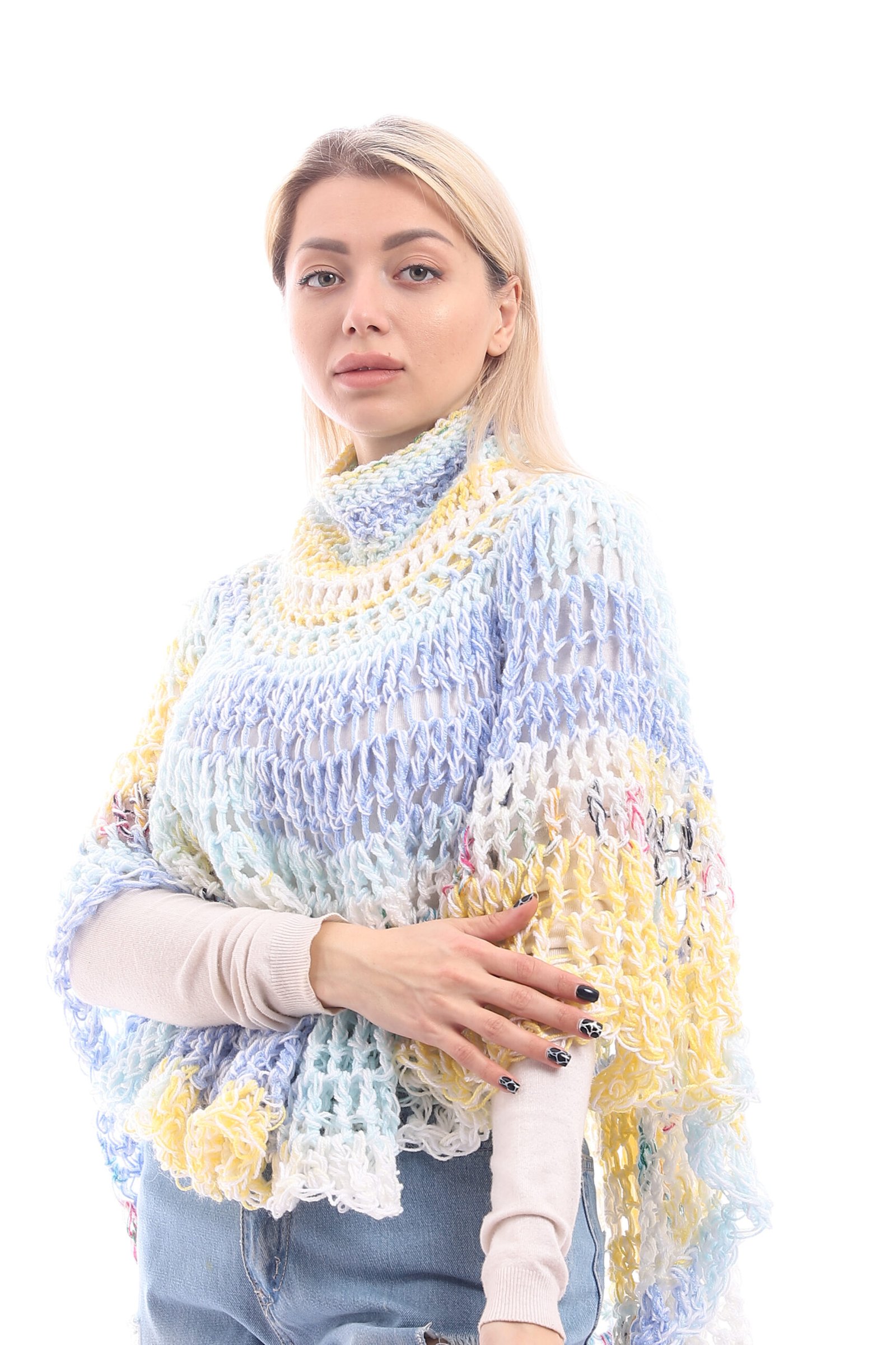 Wool High Collar Cozy Comfort Poncho Crochet Handmade - Image 3