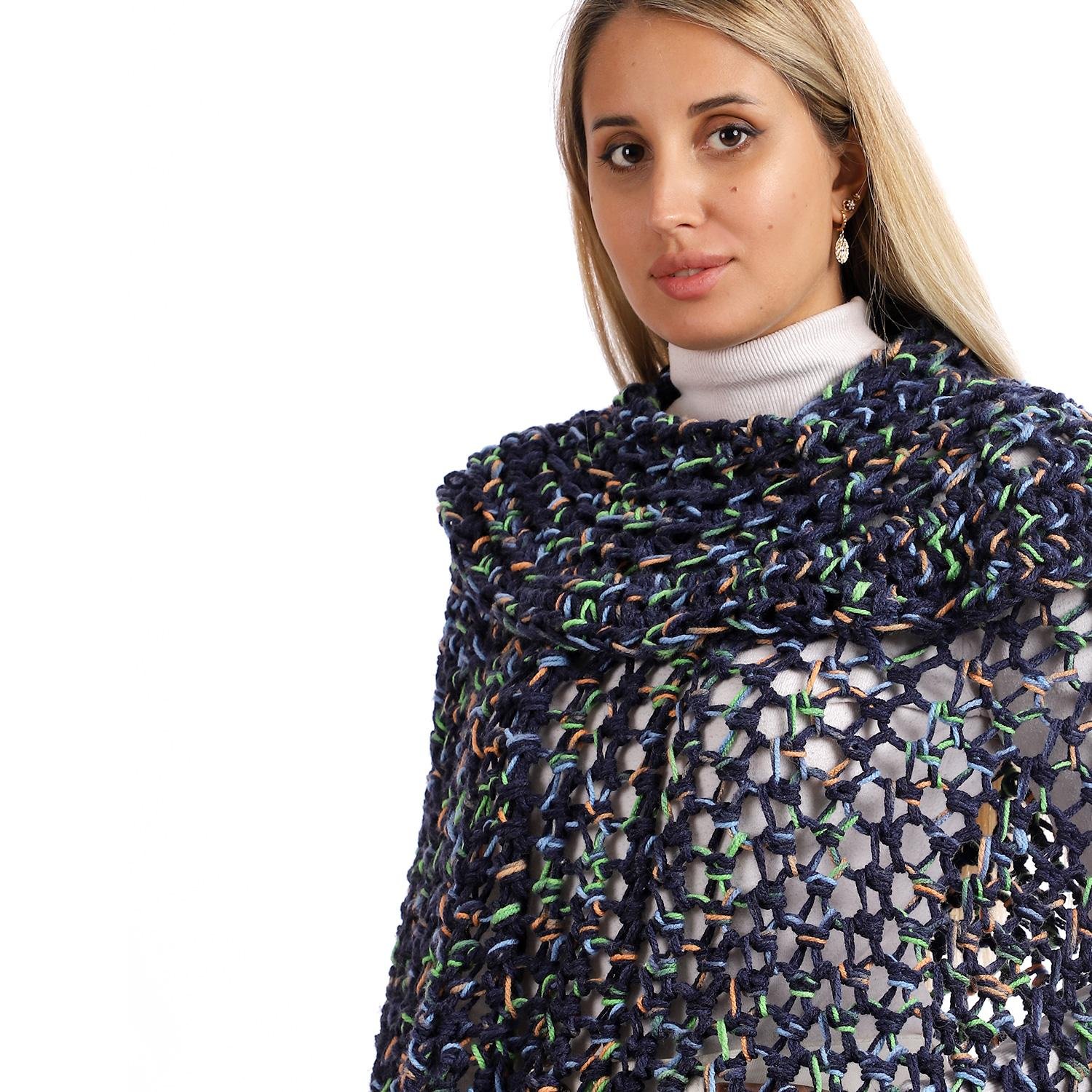 Wool High Collar Cozy Comfort Poncho Crochet Handmade - Image 1