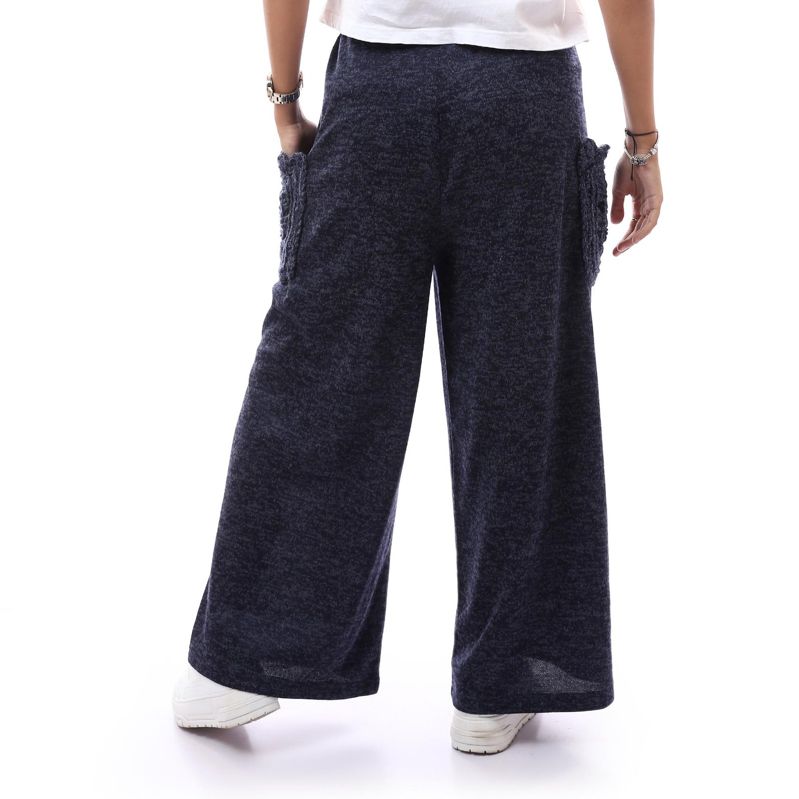 Comfy Wool Trousers Side Pockets Crochet Handmade - Image 2