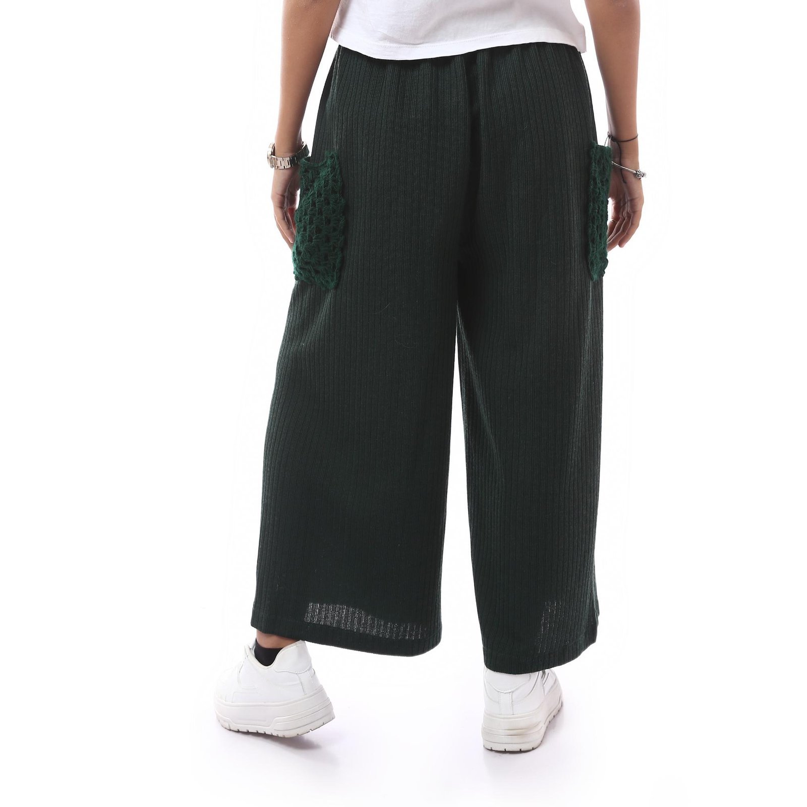 Comfy Derpy Wool Trousers Side Pockets Crochet Handmade - Image 2